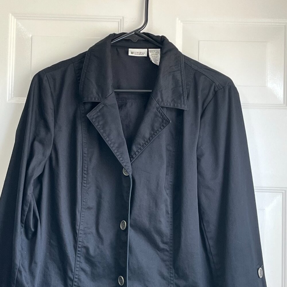 Units Button Down Black Lightweight Preppy Spring Jacket Size Medium Tall - Picture 2 of 7